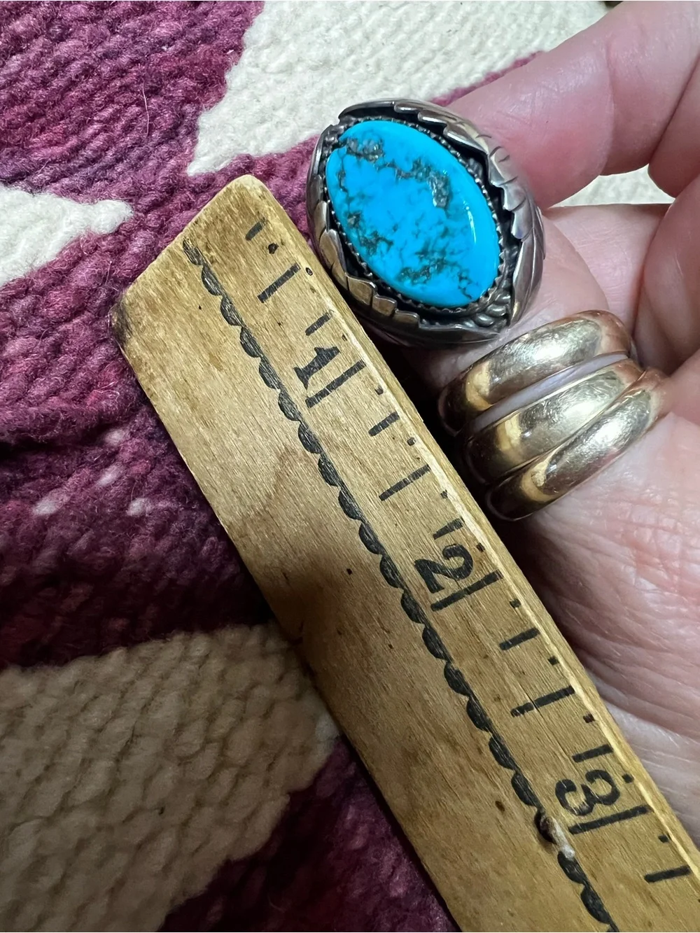 VTG Navajo Sterling Silver Turquoise Leaf Ring 10.5 Signed CY 25g